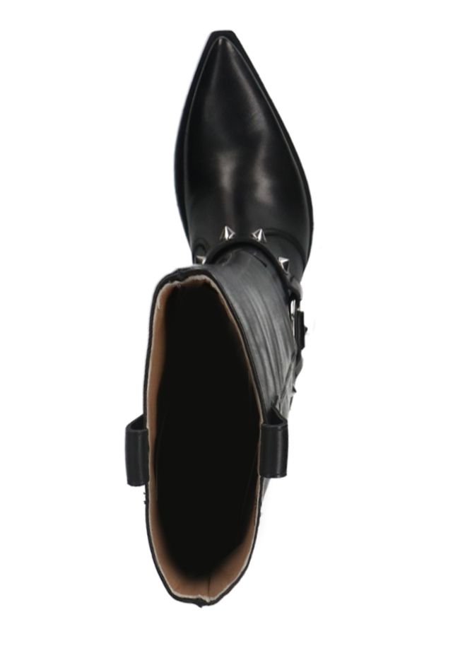 Zwarte leren cowboylaarzen met zilverkleurige studs