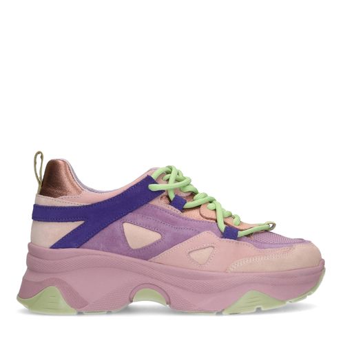 Roze leren platform sneakers met multicolor details