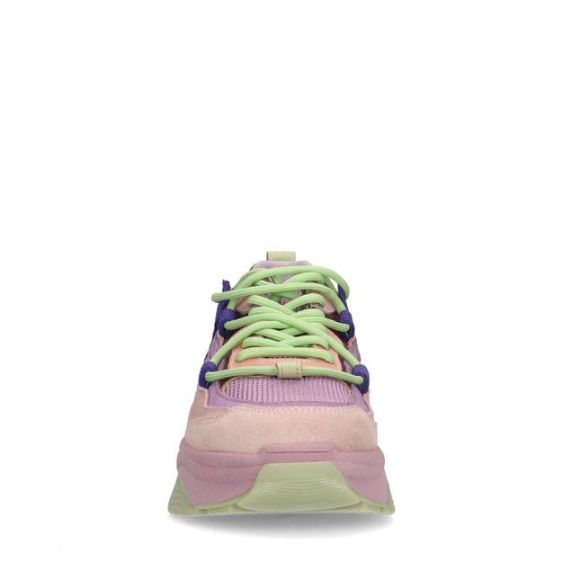 Roze leren platform sneakers met multicolor details