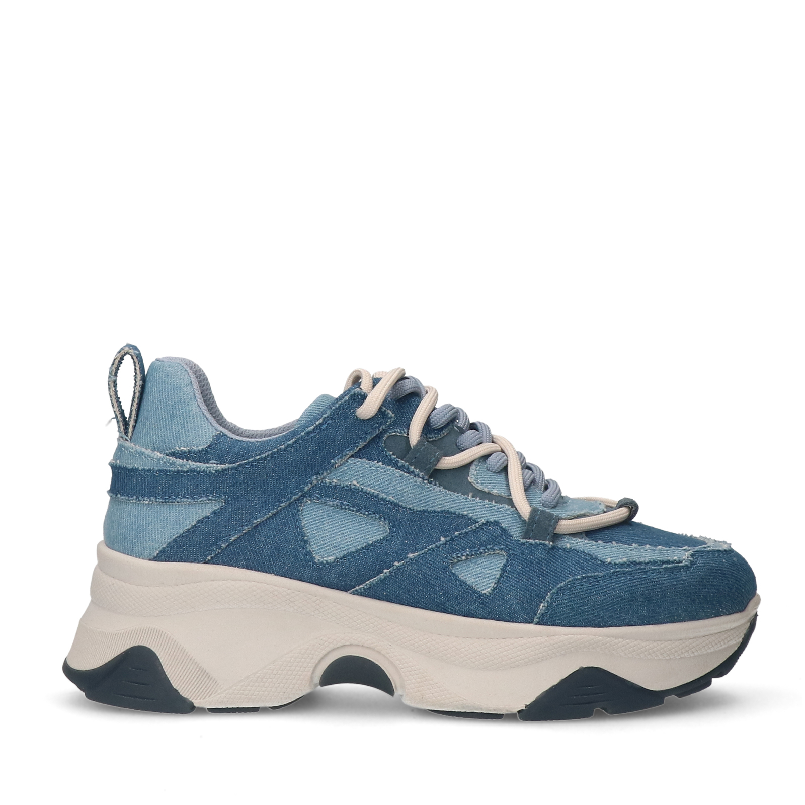 Denim platform sneakers met dubbele veters | Denim | Sacha | Sacha