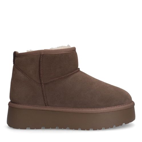 Taupefarbene Veloursleder-Stiefeletten mit Wollfutter