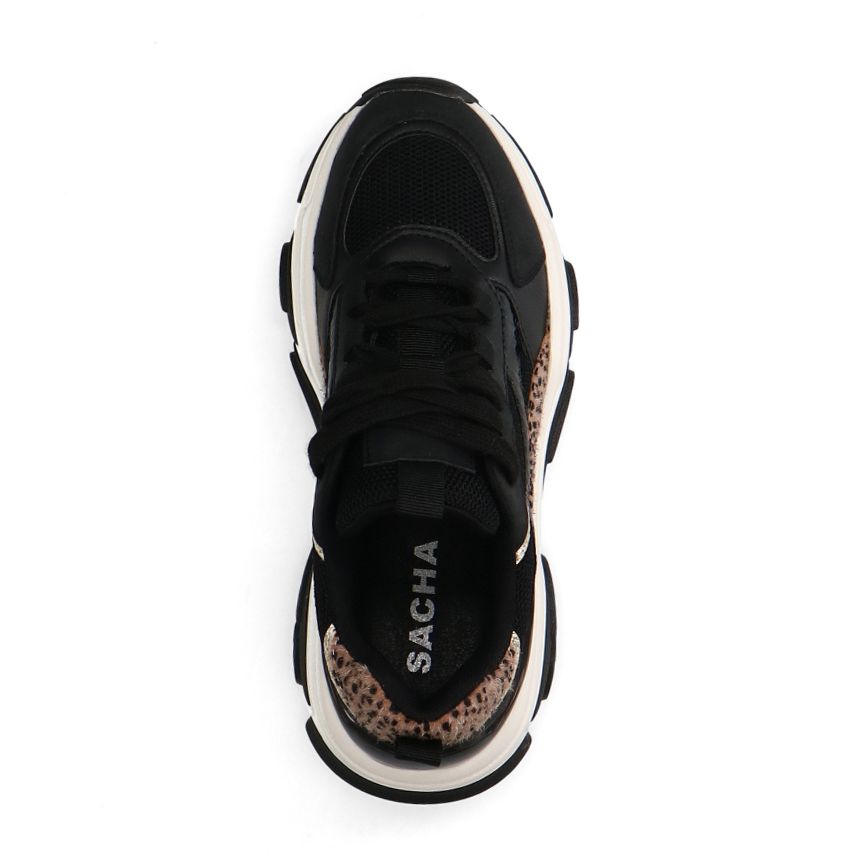 Zwarte sneakers met leopard print