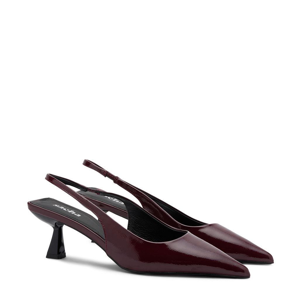 Bordeaux lak slingback pumps