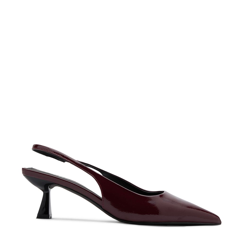 Bordeaux lak slingback pumps