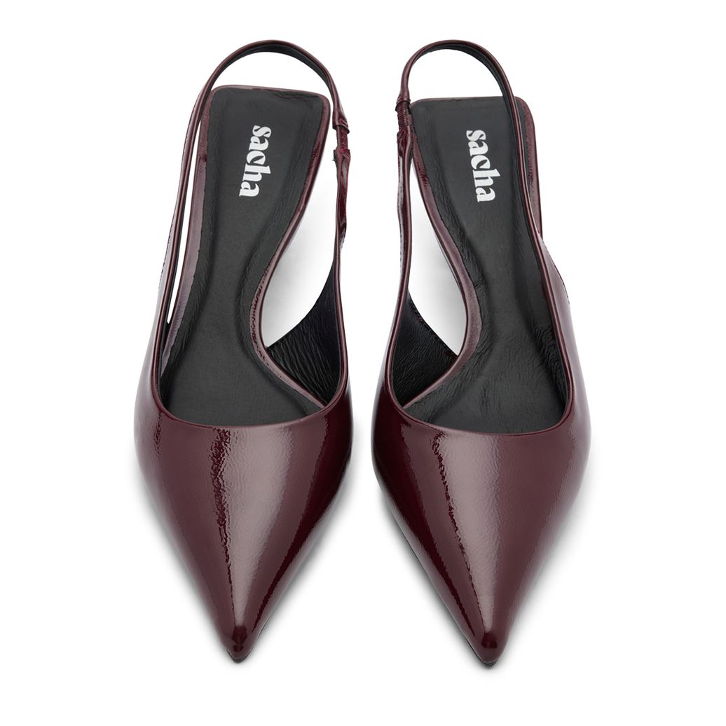 Bordeaux lak slingback pumps