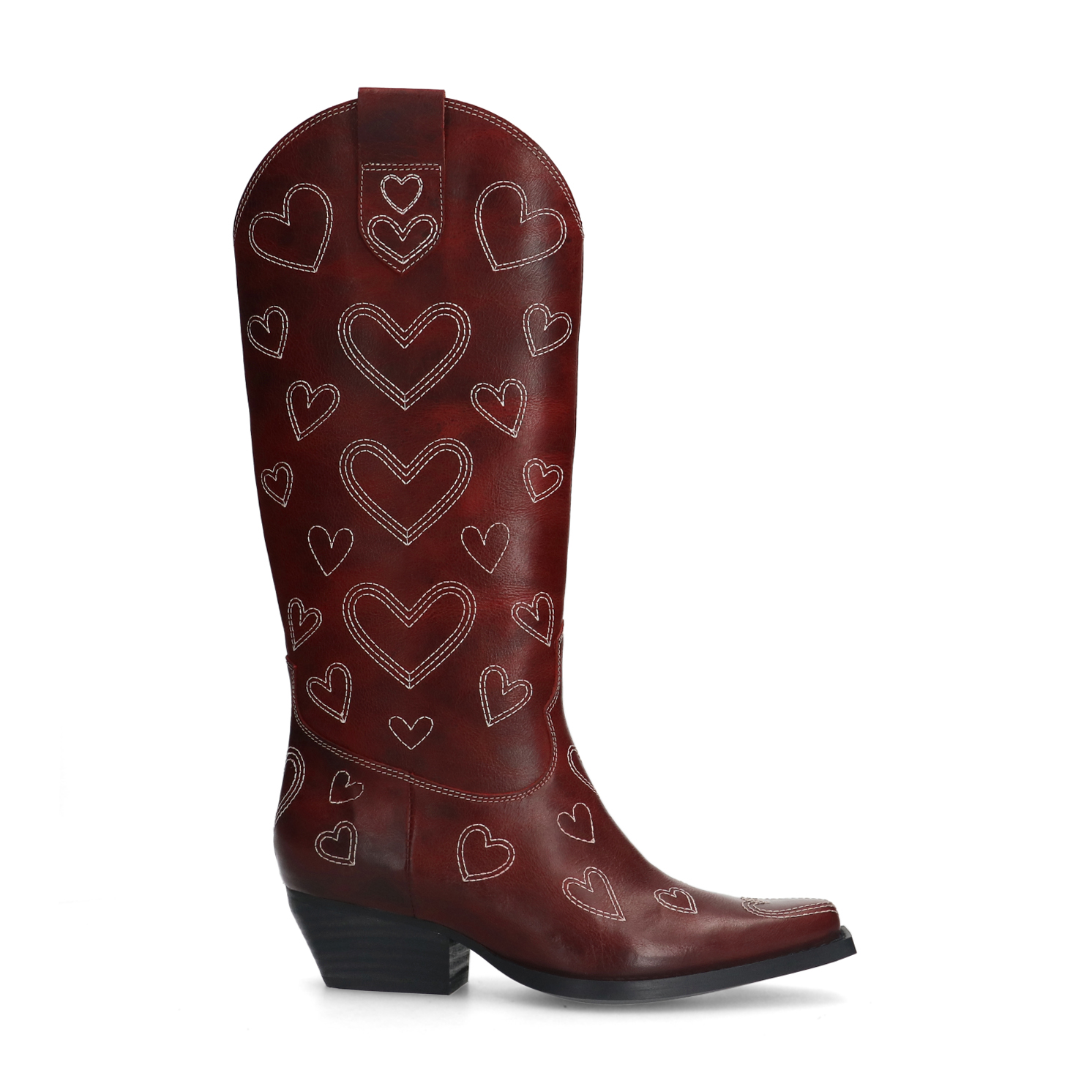 Rode leren cowboylaarzen met hartjes Bold red Burgundy Sacha