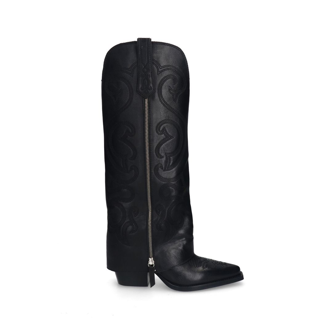 Zwarte leren cowboylaarzen met sierstiksels