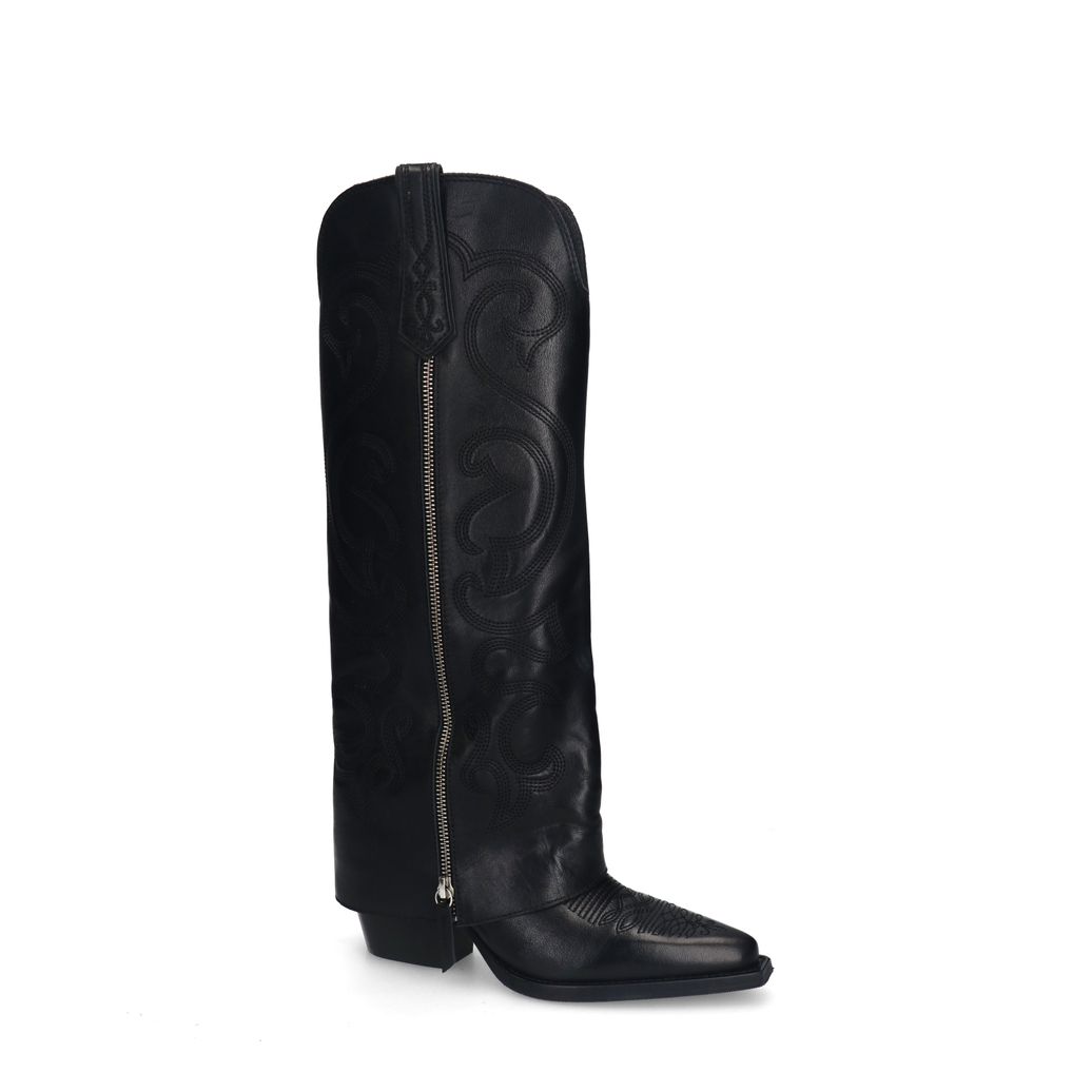 Zwarte leren cowboylaarzen met sierstiksels