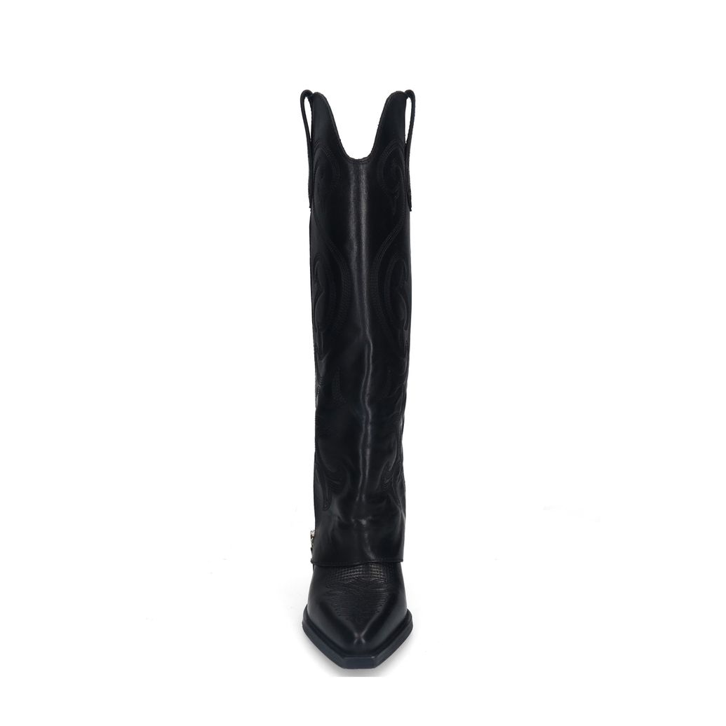 Zwarte leren cowboylaarzen met sierstiksels