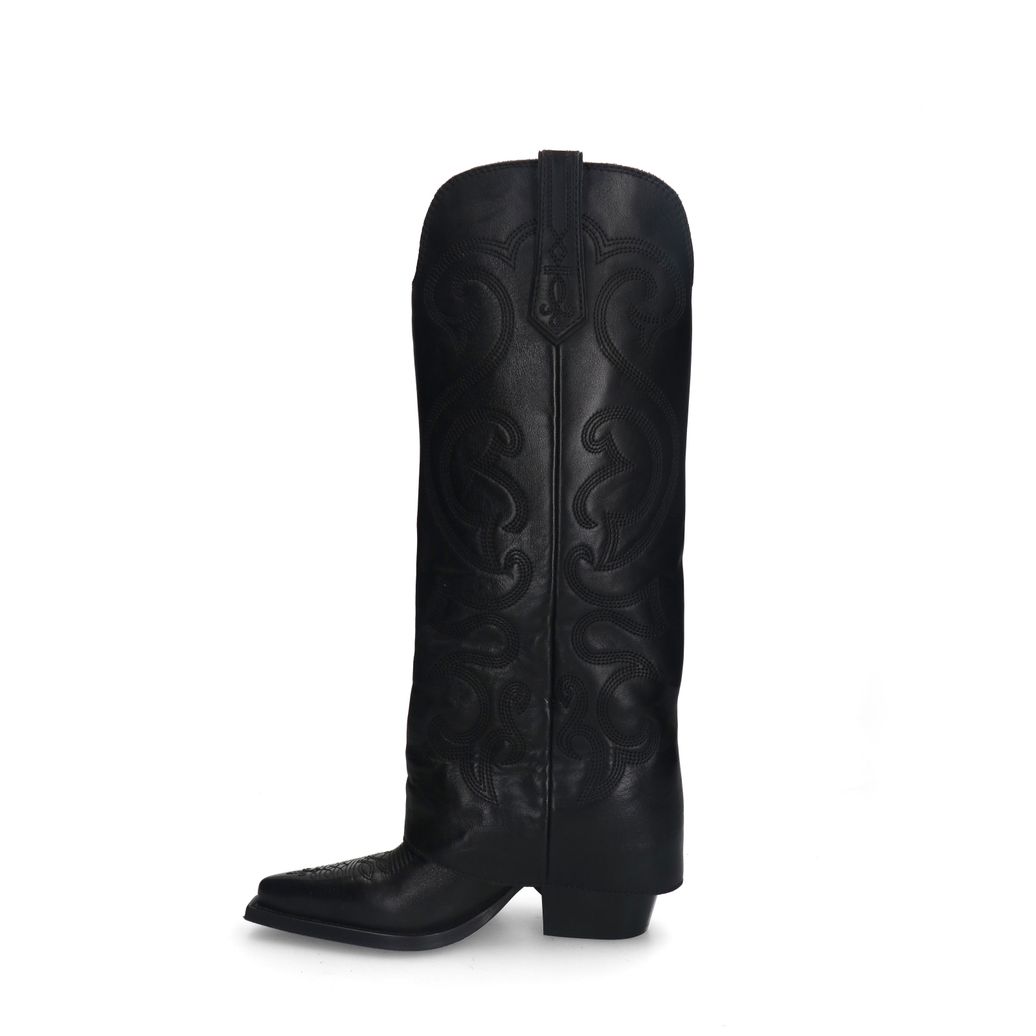 Zwarte leren cowboylaarzen met sierstiksels