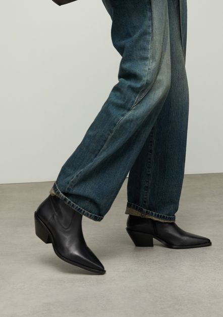 Bottines à talon en cuir - noir