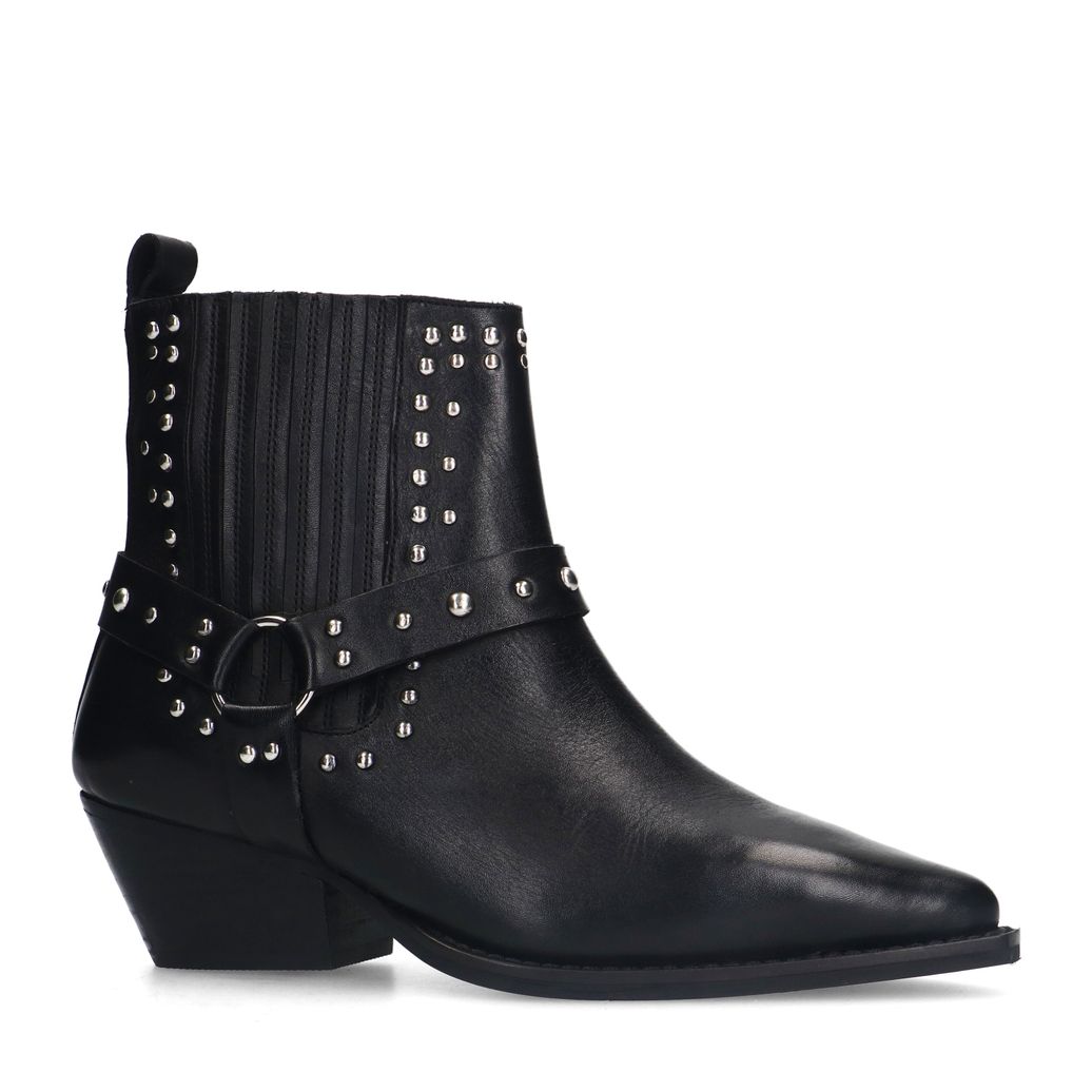 Zwarte leren western enkellaarsjes met studs