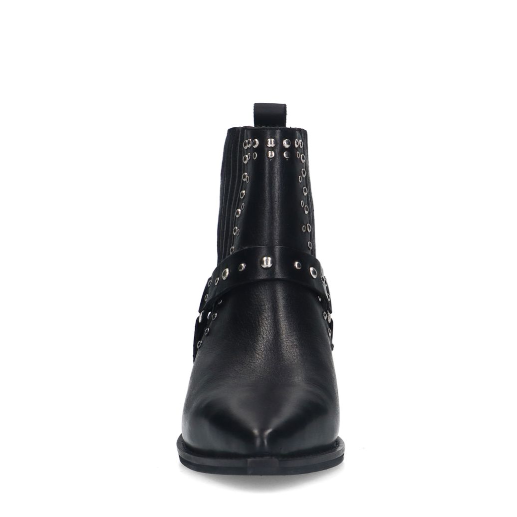 Zwarte leren western enkellaarsjes met studs