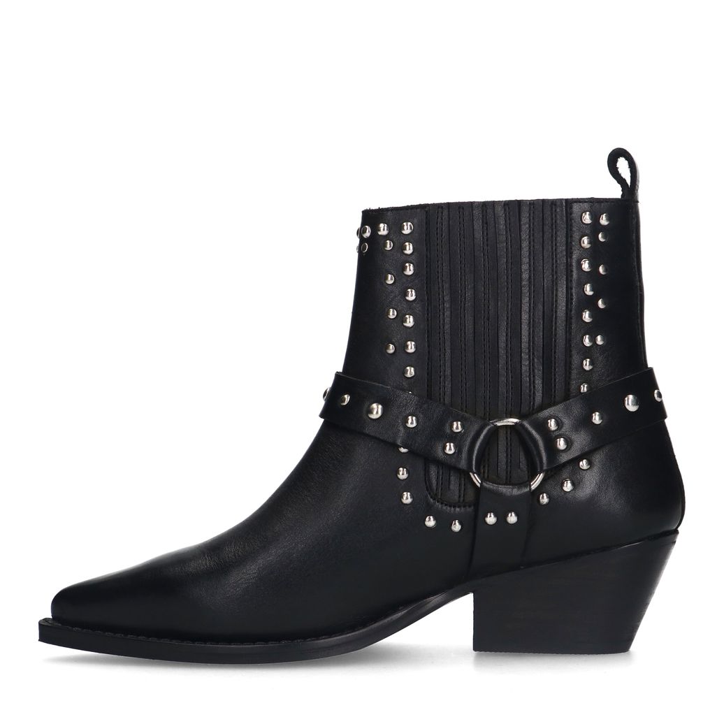 Zwarte leren western enkellaarsjes met studs