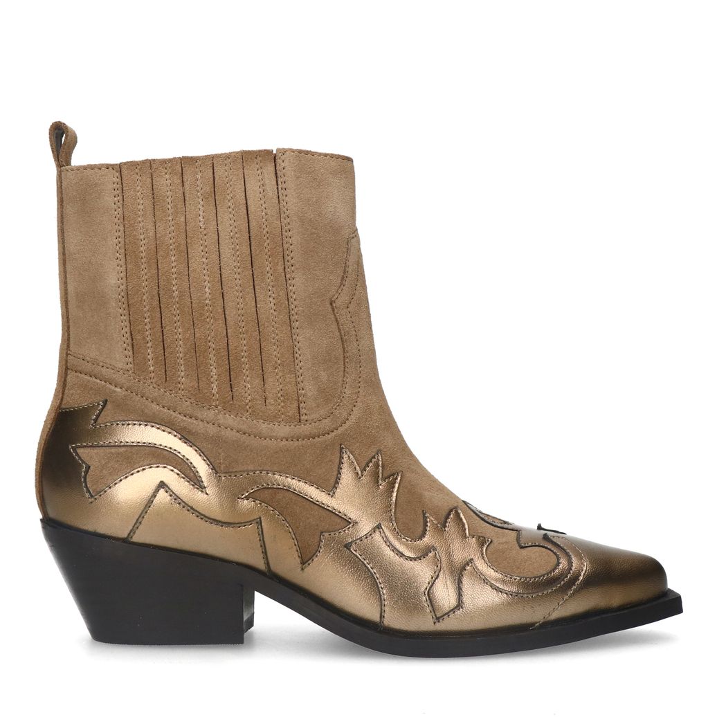 Santiags en daim avec détails en bronze - beige