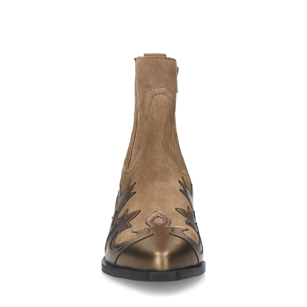 Santiags en daim avec détails en bronze - beige
