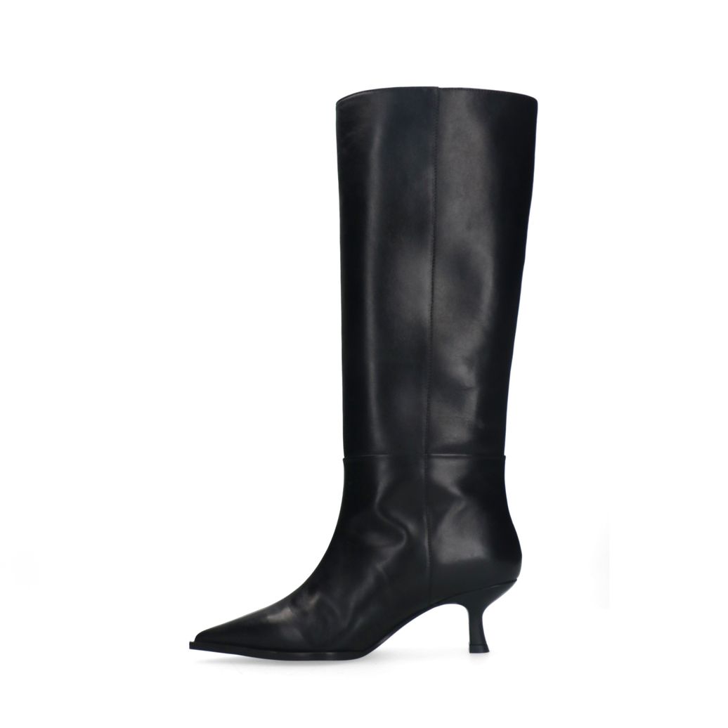 Zwarte hoge leren laarzen met kitten heel