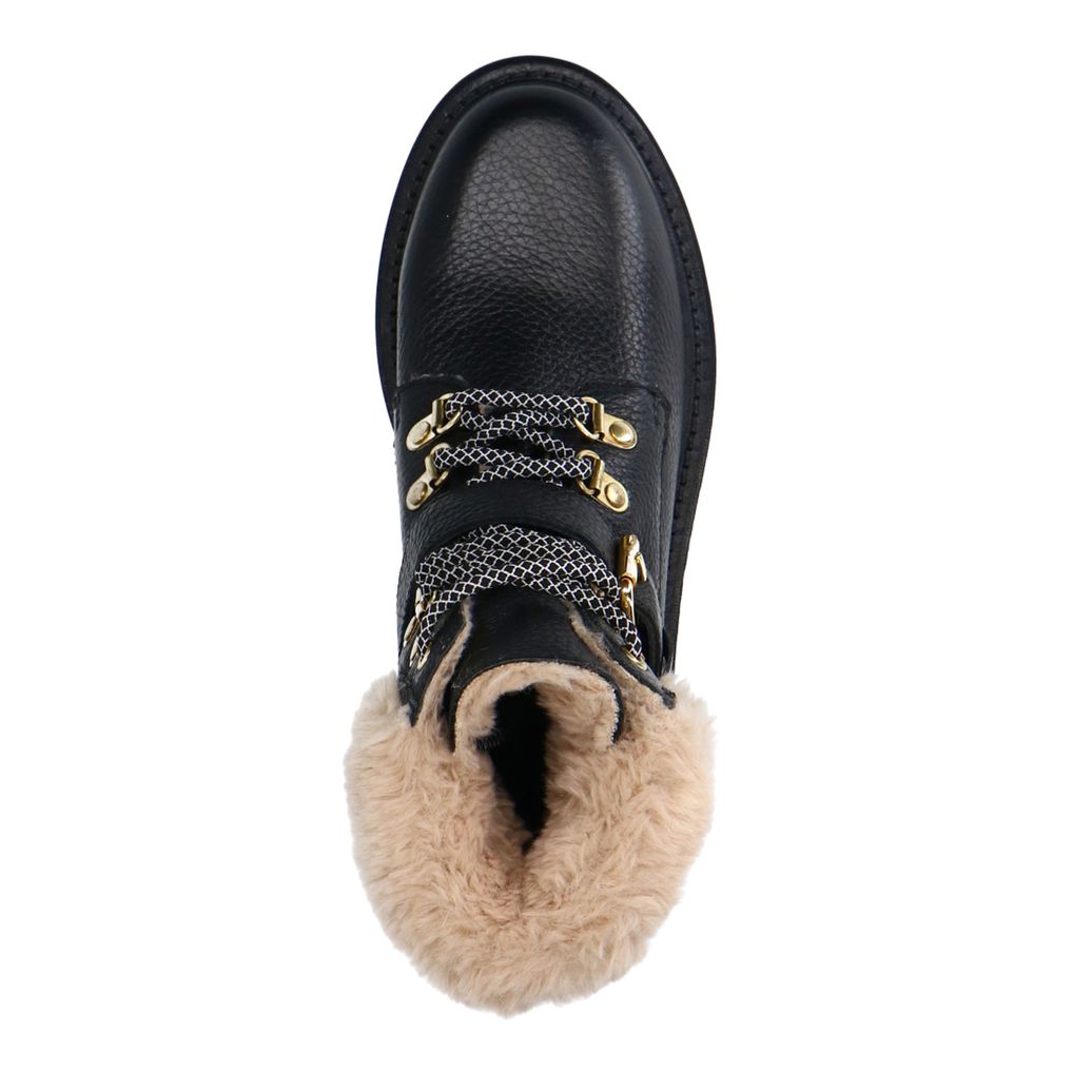 Bottines à lacets en cuir avec imitation laine - noir