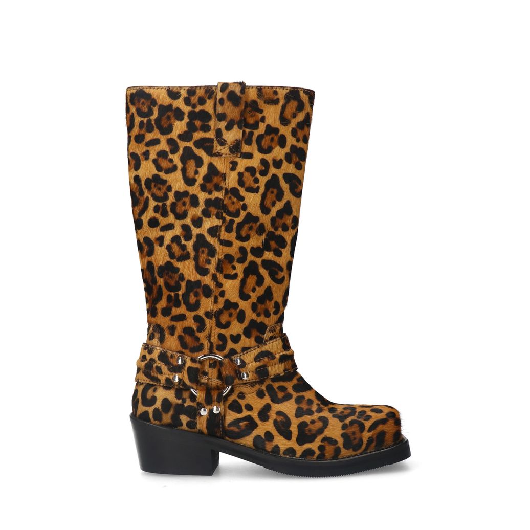 Bottes motardes en cuir léopard