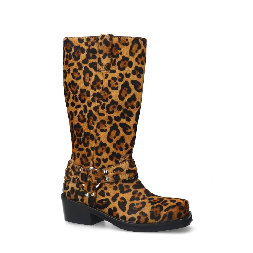 Bottes motardes en cuir léopard