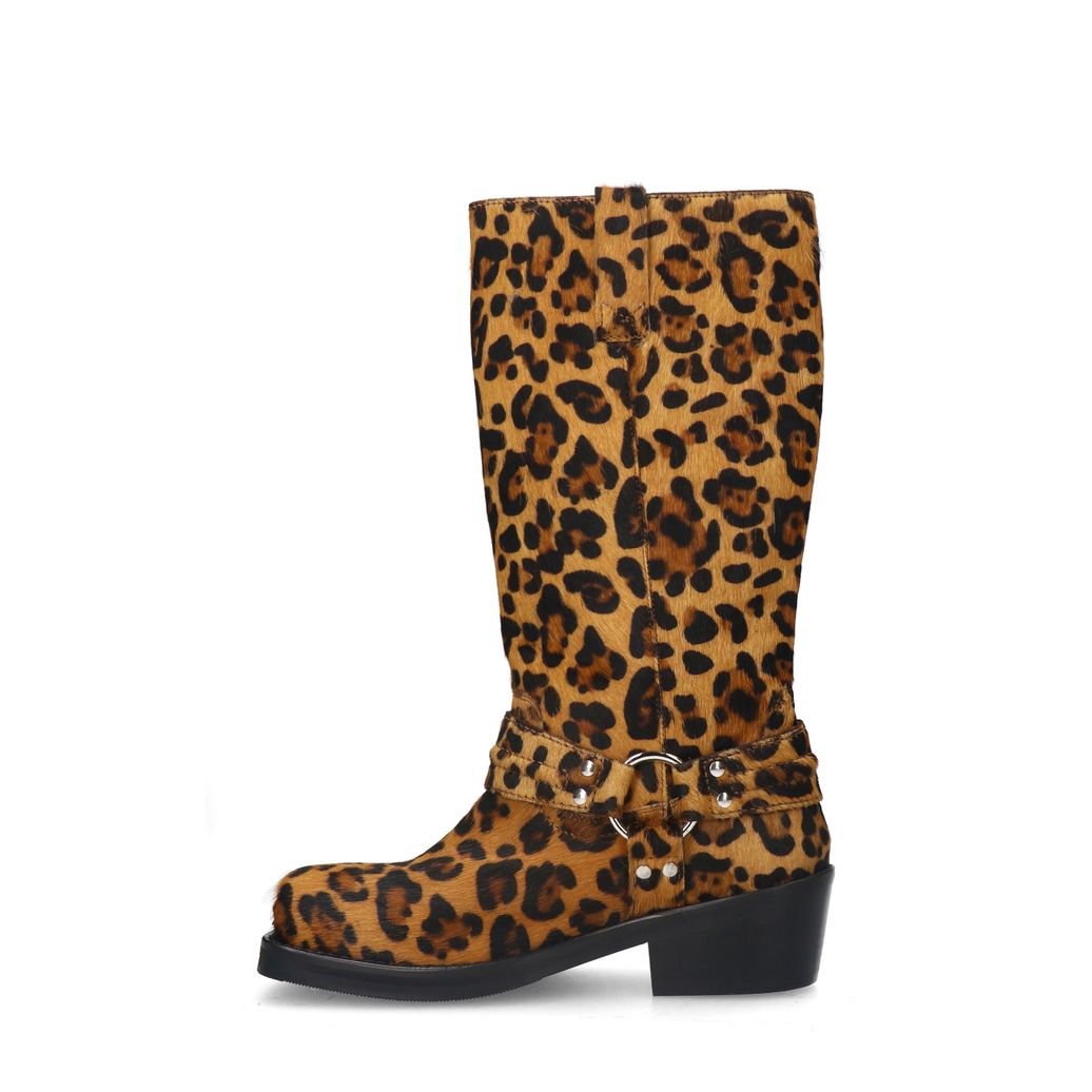 Leopard leren biker boots