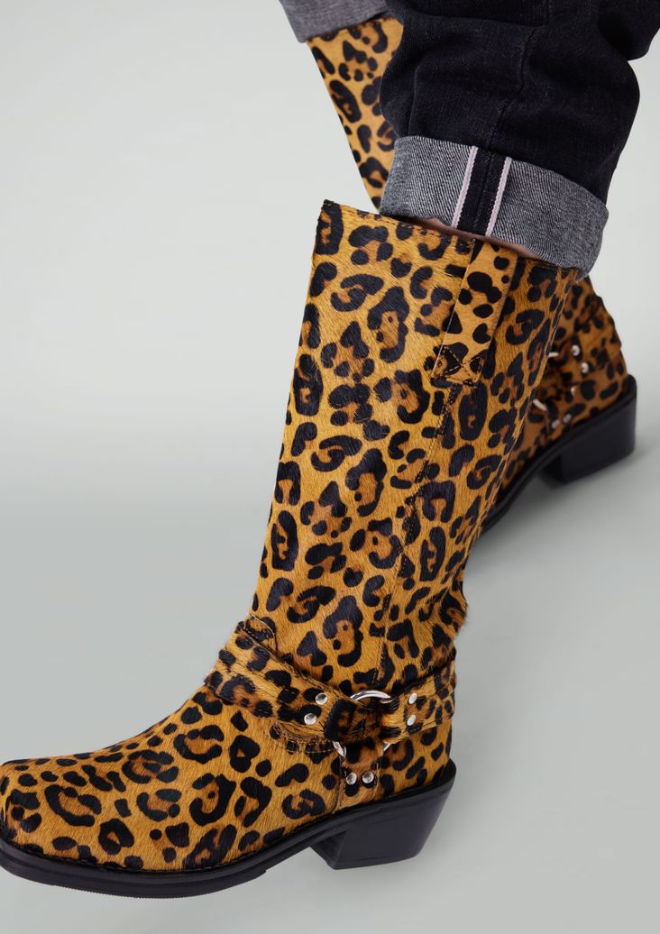 Bottes motardes en cuir léopard