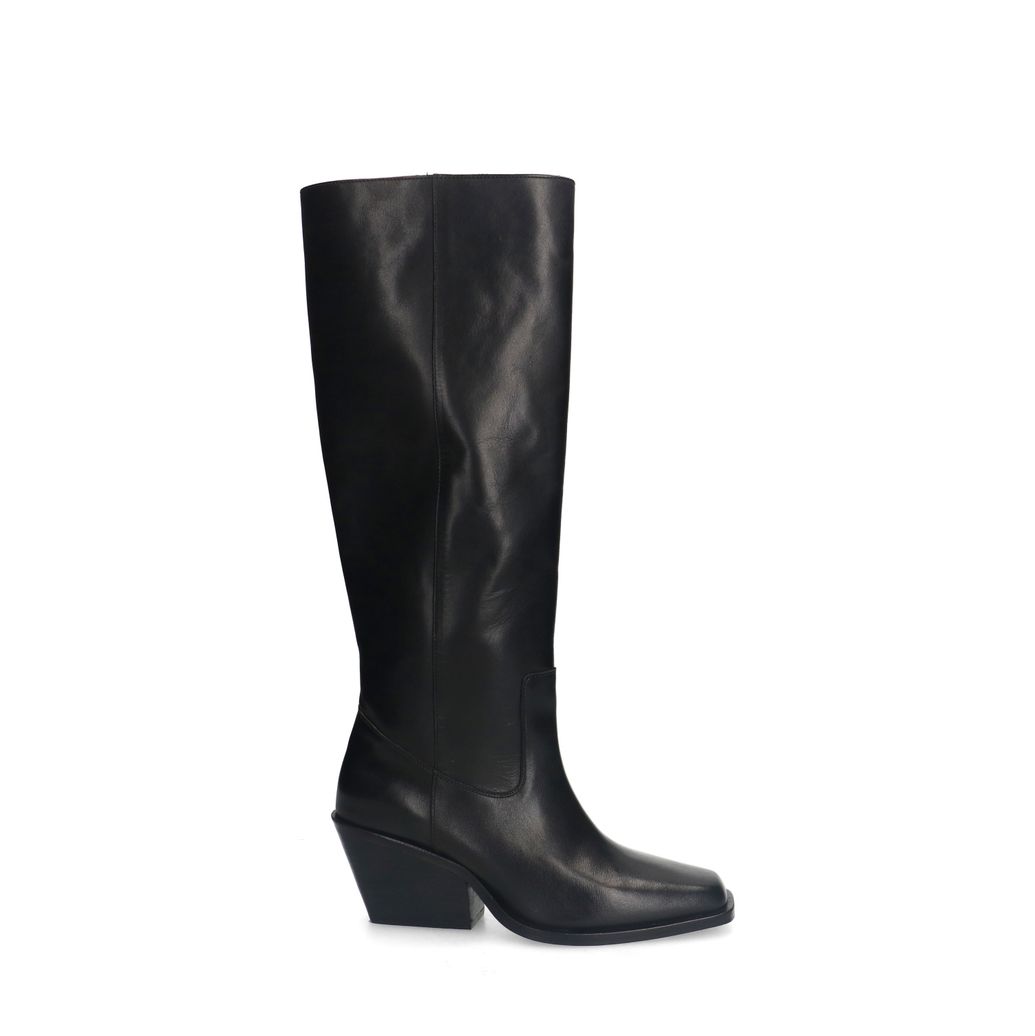 Schwarze Lederstiefel mit Absatz