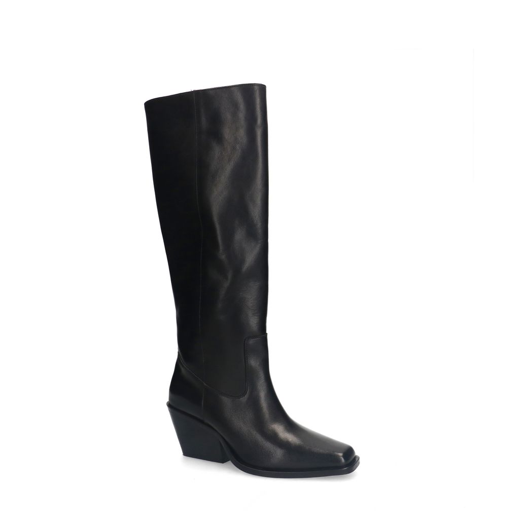 Schwarze Lederstiefel mit Absatz