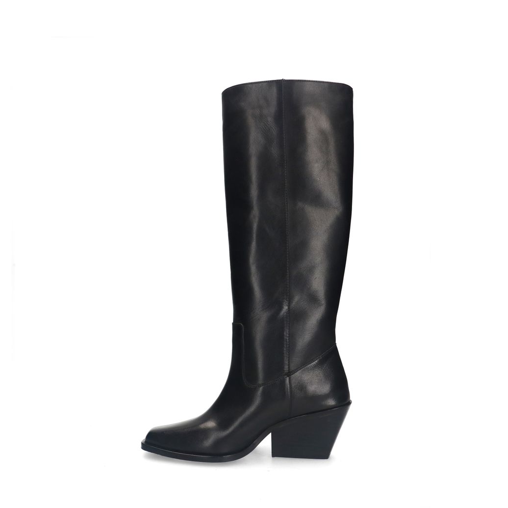 Bottes hautes en cuir à talon - noir