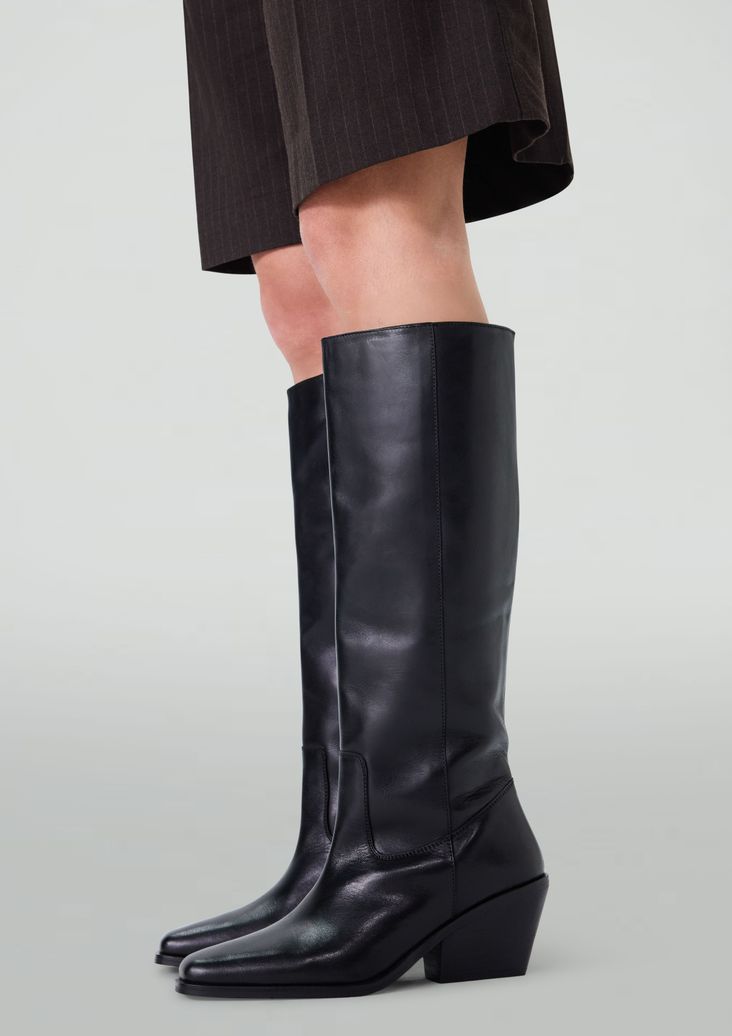 Bottes hautes en cuir à talon - noir