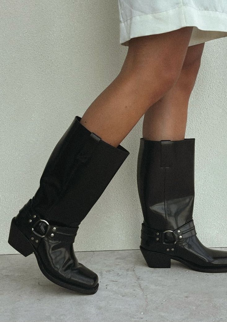 Zwarte leren biker boots