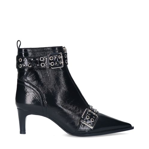 Zwarte lakleren enkellaarsjes met buckles