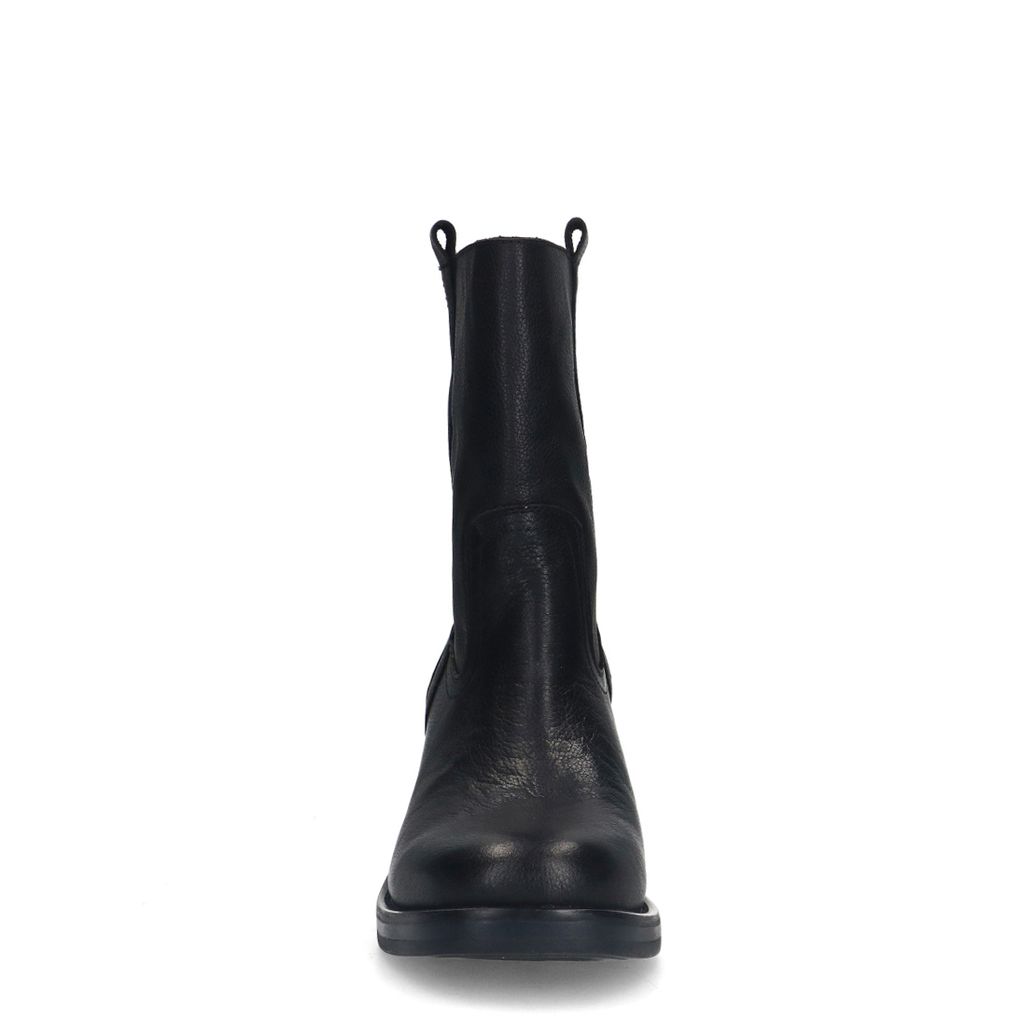 Schwarze Lederstiefeletten mit Absatz
