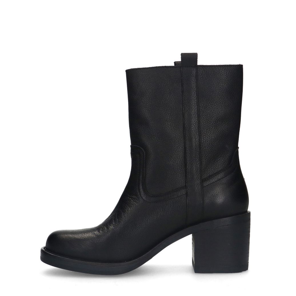Schwarze Lederstiefeletten mit Absatz
