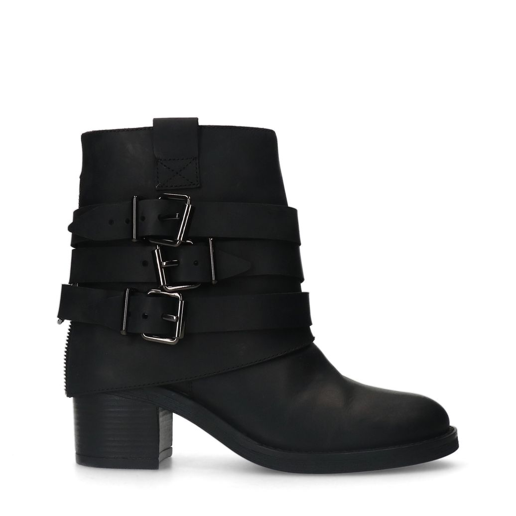 Schwarze Lederstiefeletten mit Schnallen
