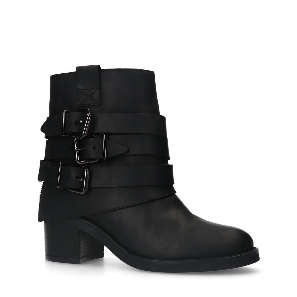 Schwarze Lederstiefeletten mit Schnallen