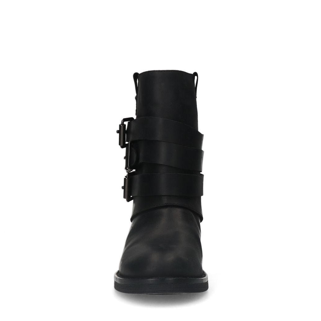 Schwarze Lederstiefeletten mit Schnallen