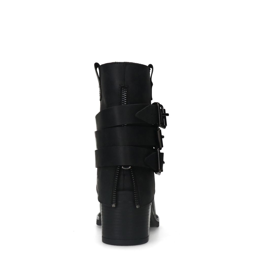Schwarze Lederstiefeletten mit Schnallen