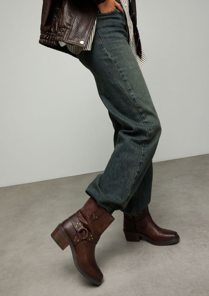 Bottes motardes en cuir - marron foncé