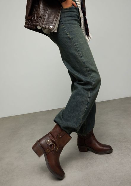 Dunkelbraune Biker Boots aus Leder