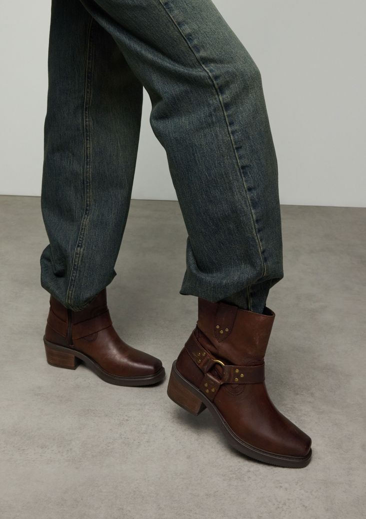 Bottes motardes en cuir - marron foncé