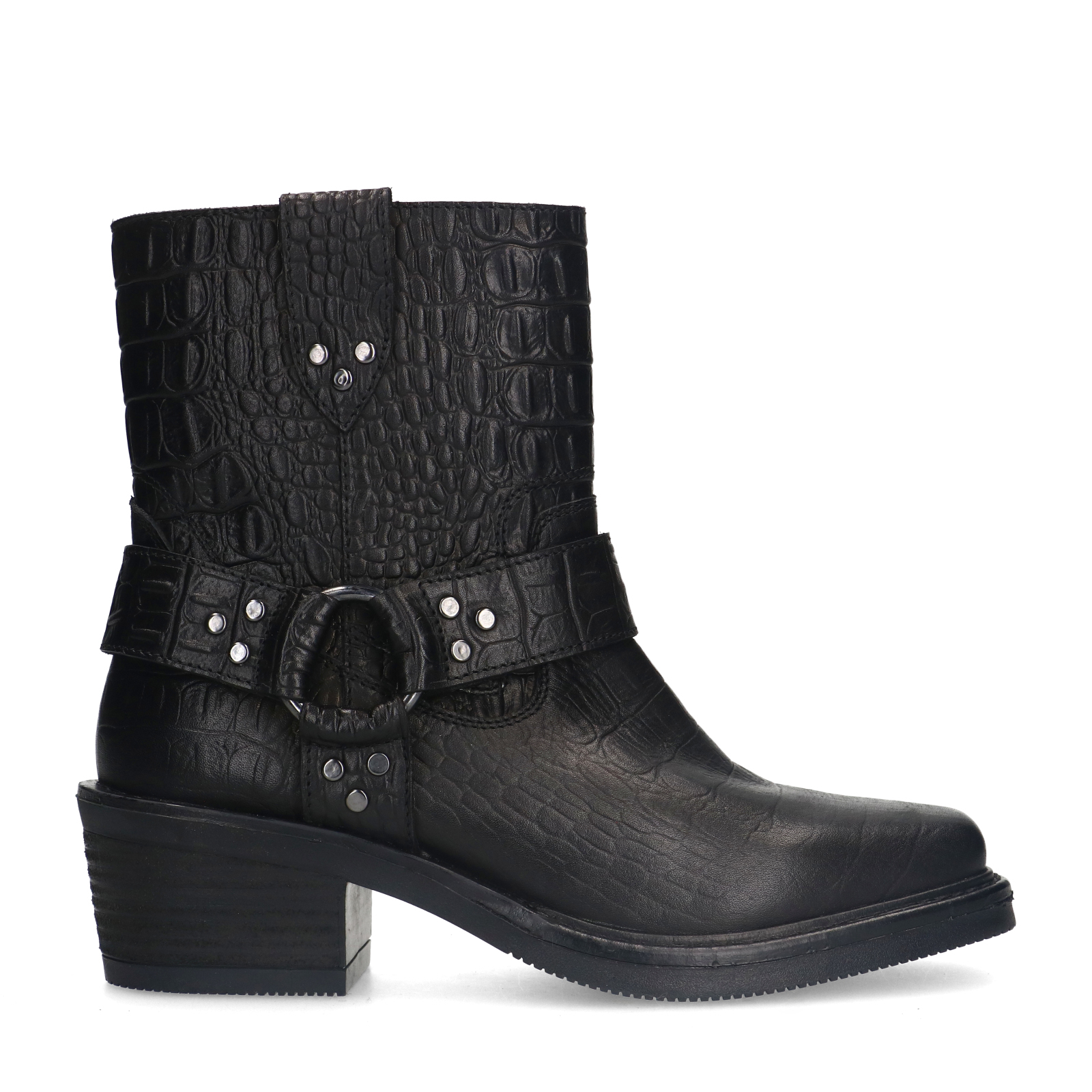 Bottes motardes en cuir croco noir Bottines motardes Sacha