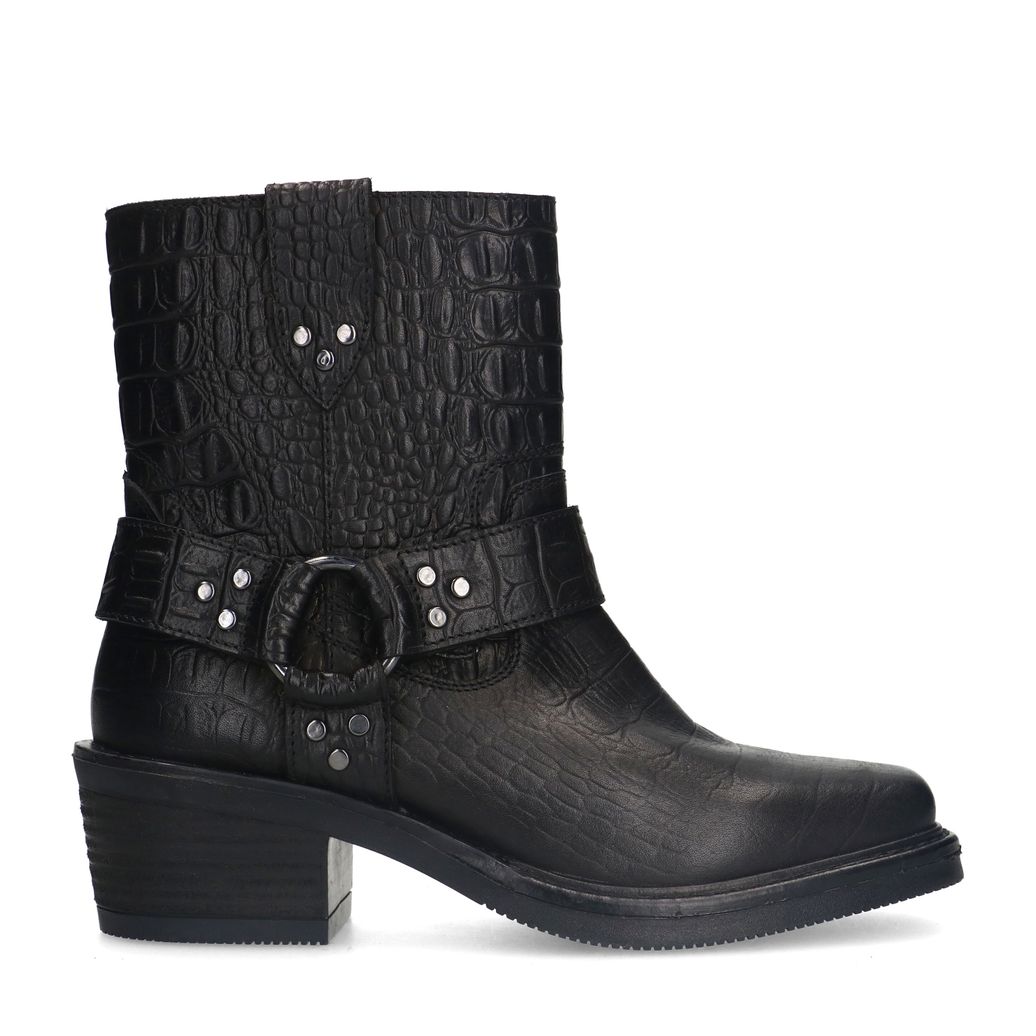 Bottes motardes en cuir croco - noir
