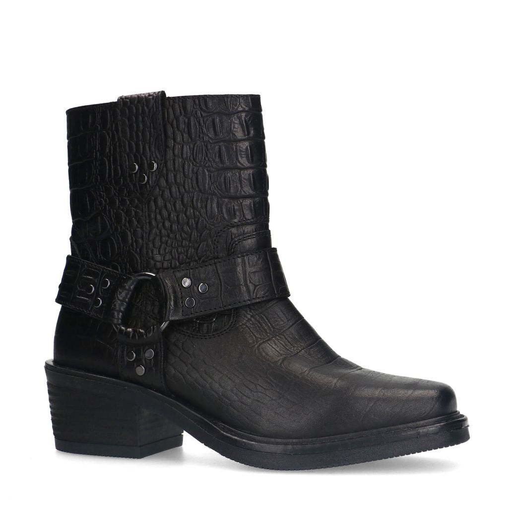 Bottes motardes en cuir croco - noir