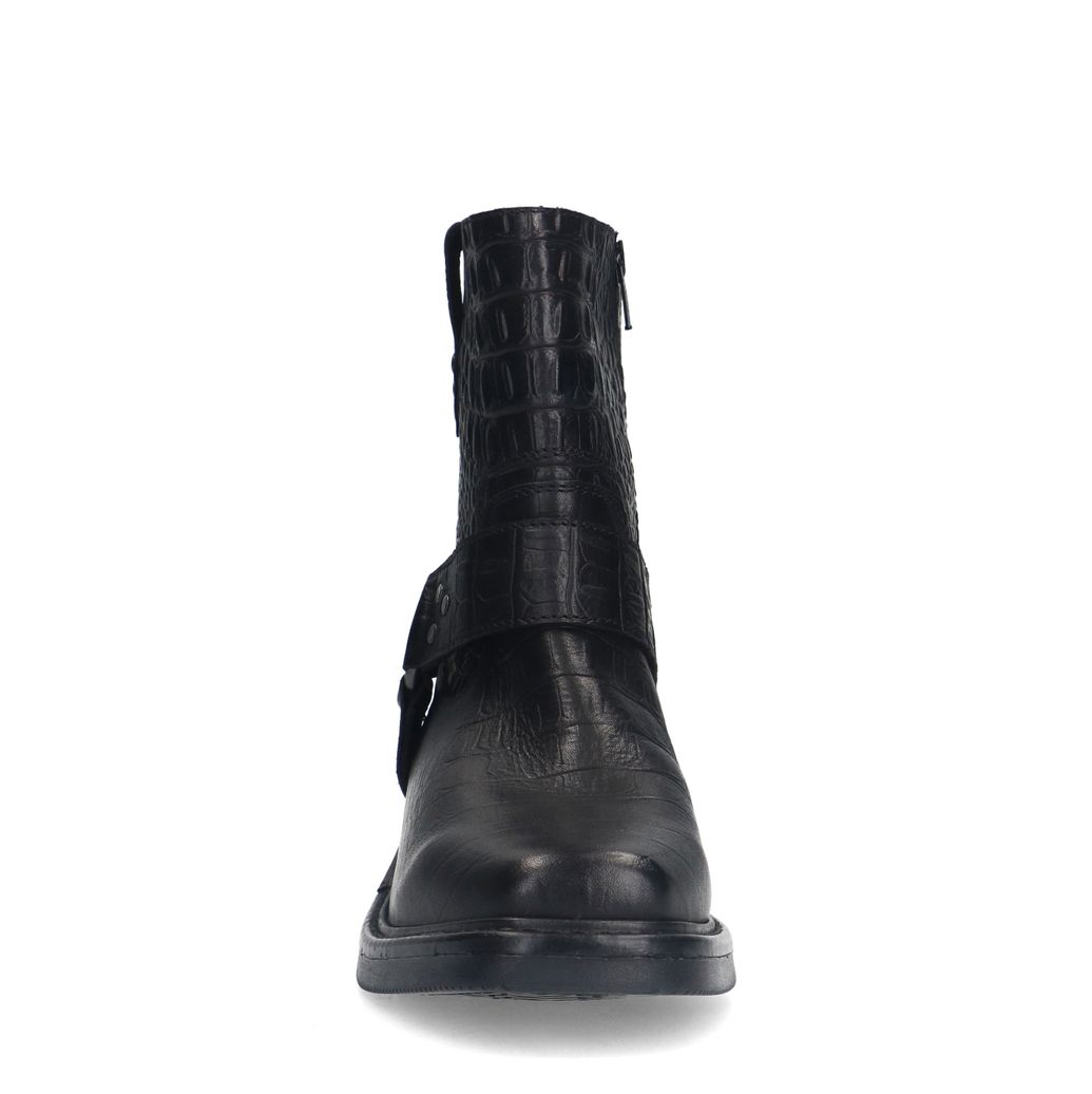 Schwarze Biker Boots aus Leder mit Krokomuster