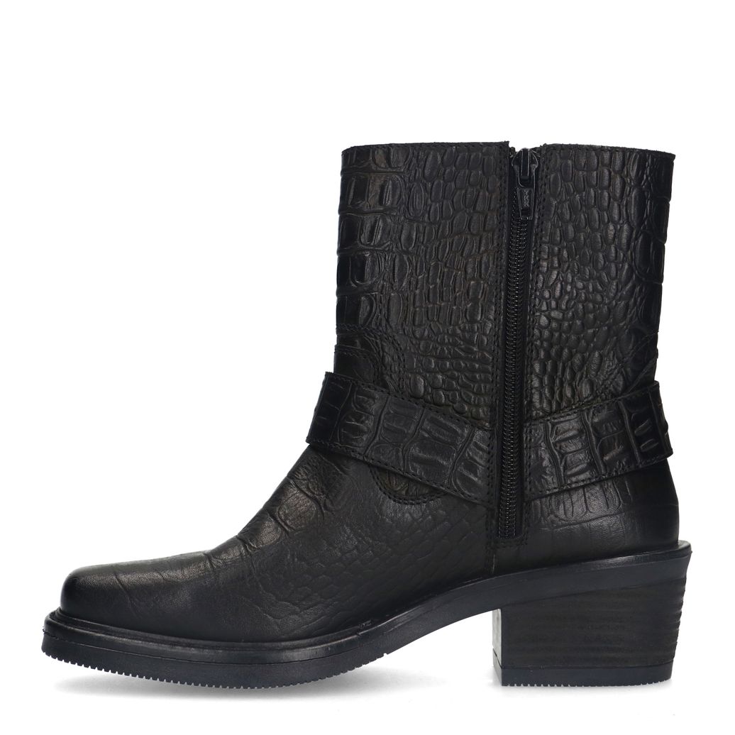 Schwarze Biker Boots aus Leder mit Krokomuster