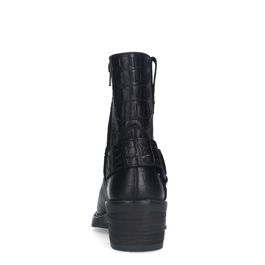 Zwarte leren croco biker boots