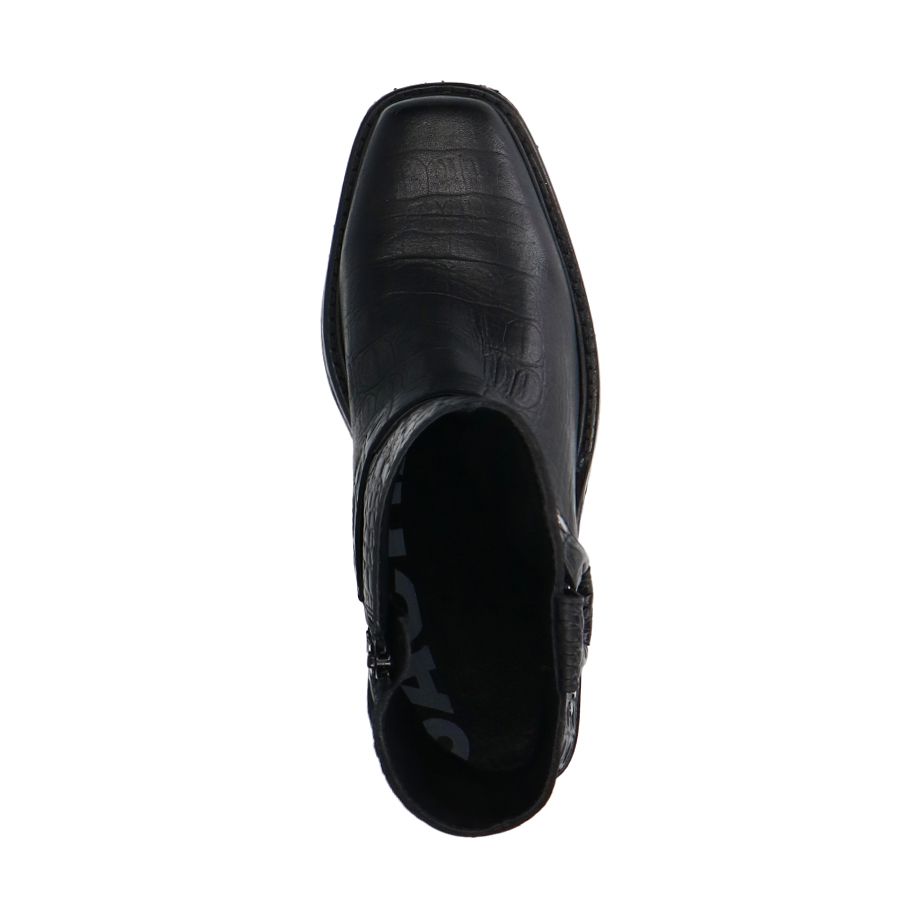 Schwarze Biker Boots aus Leder mit Krokomuster