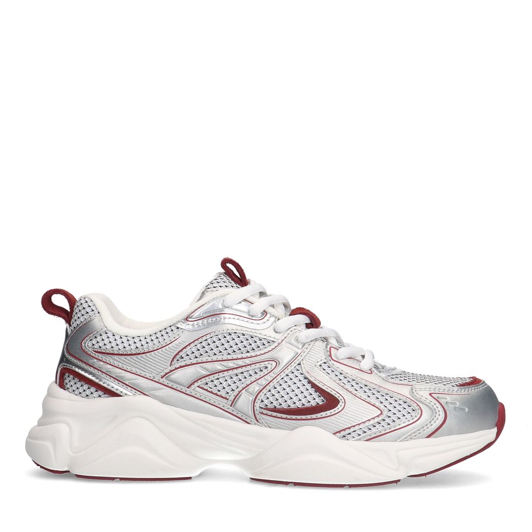 Zilveren metallic sneakers met rode details