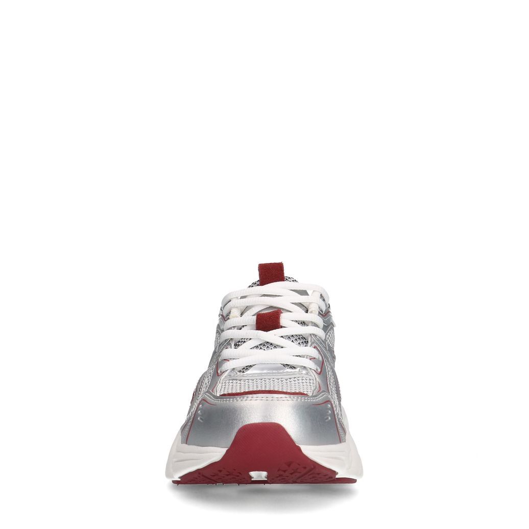 Zilveren metallic sneakers met rode details